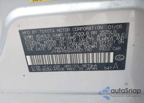 2006 Lexus Gs 300 from USA, damaged, VIN JTHBH96S065001190